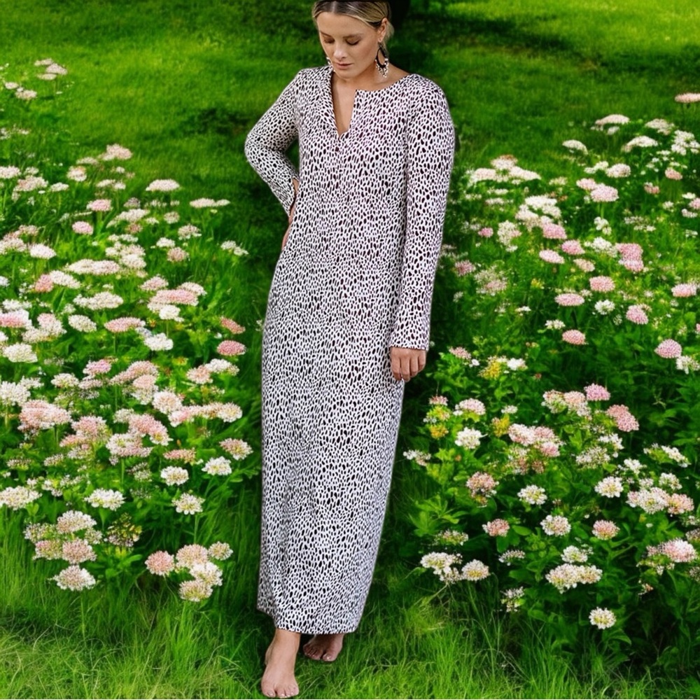 Swim With Mi Capri 100% Cotton Maxi Tunic Style Long Sleeve Side Slit Beachy XS